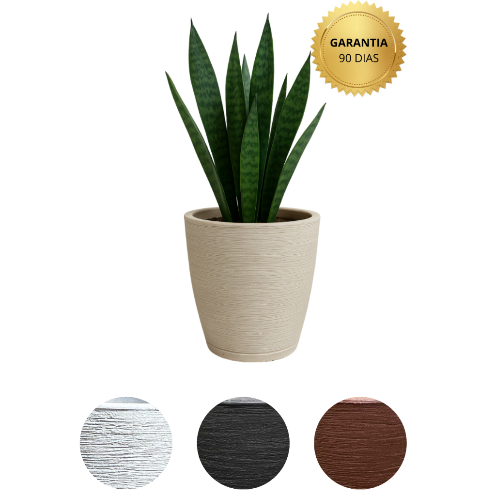 Vaso para plantas Medio Decorativo em Polietileno redondo escovado com prato coletor N1