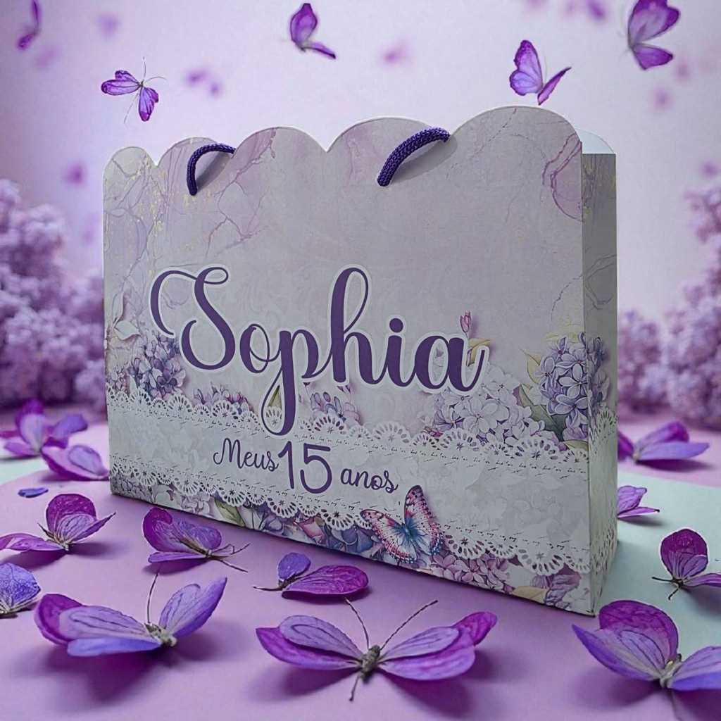 Kit Sacolinhas Personalizadas Festa Jardim das Borboletas Lilás 2 (20x15x5cm)