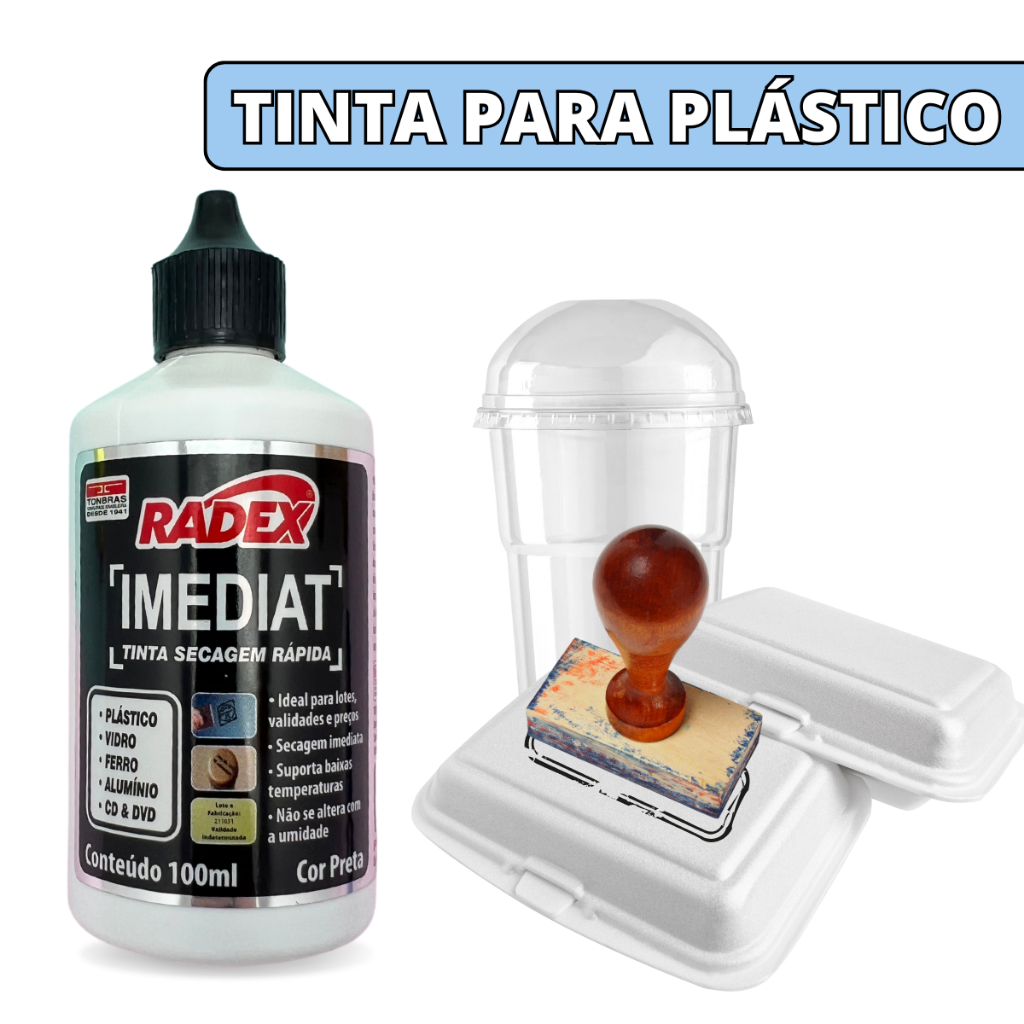 Tinta Para Carimbo Secagem Rápida P/ Plástico 100ml Radex em Oferta na Shopee