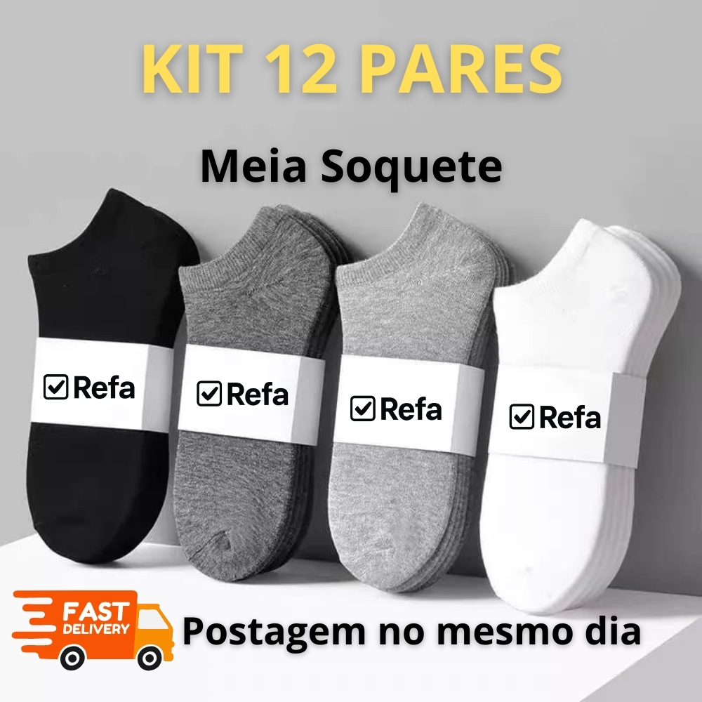 Kit 12 Pares de Meias Soquete Unissex Cano curto