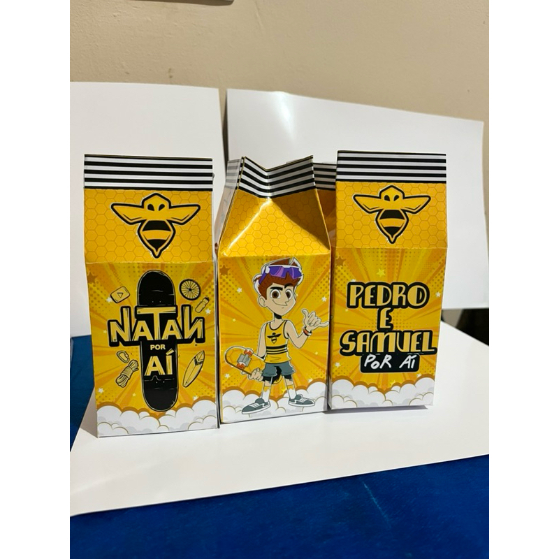 KIT CAIXINHAS PERSONALIZADAS PRA LEMBRACINHAS DE ANIVERSÁRIO TEMA NATAN POR AÍ PRA FESTA