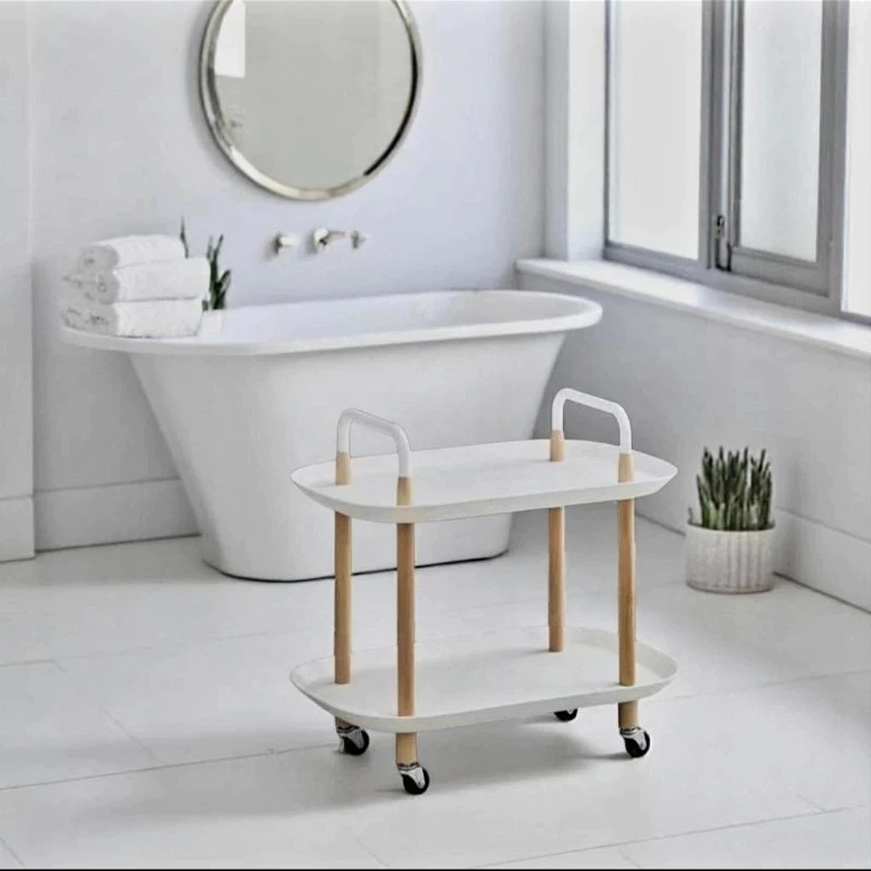 Carrinho Organizador Prateleiras Móvel Rack de Sala Branco Suporte Casa Multiuso Compacto