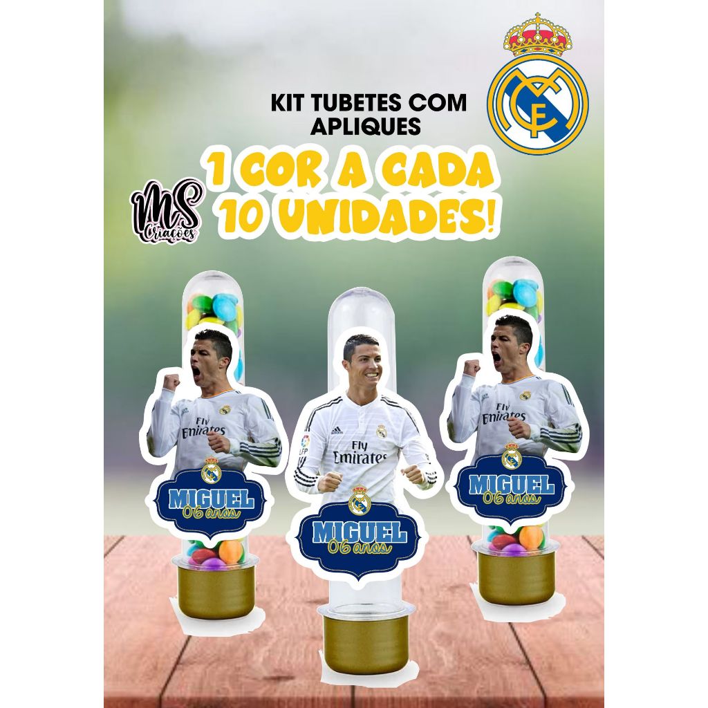 Kit Tubetes/APLIQUES Cristiano Ronaldo Cristiano Ronaldo Real Madrid Club Personalizados com Aplique 3D – Qualquer Tema