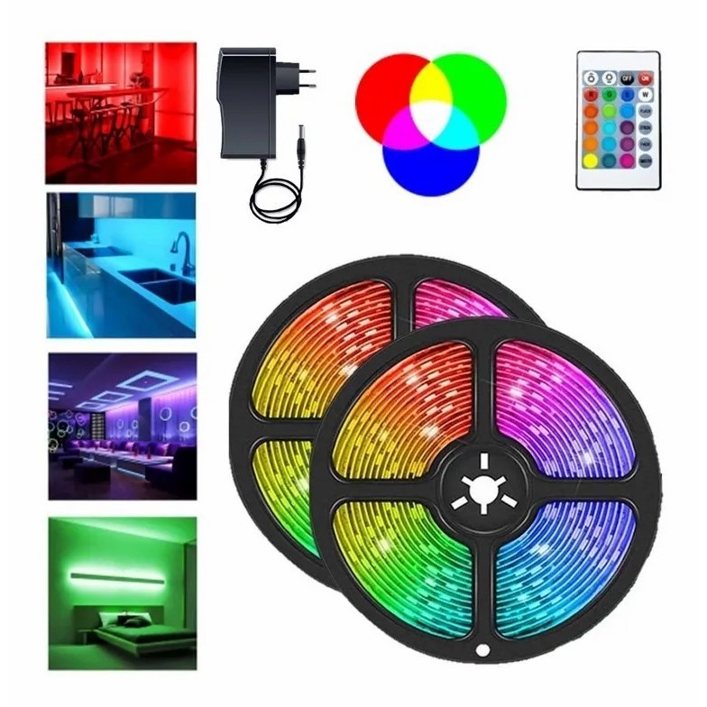 Fita LED RGB Colorida com Controle Remoto 5M e 10M Quarto Sala Festa