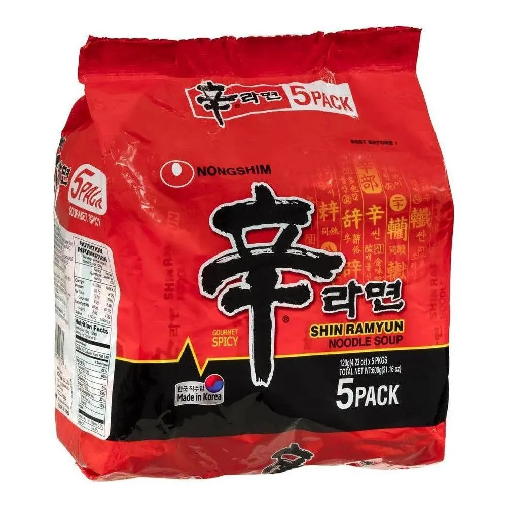 Kit de Macarrão Instantâneo Miojo Coreano Shin Ramyun Coreano Lámen Picante Carne e Legumes Pacote