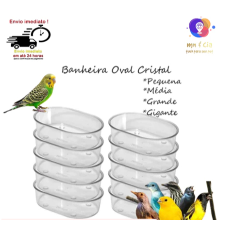 Kit 12 Banheira Cristal Oval Para Passaros Canario Belga Papa Capim Coleiro Calopsita Periquito Passarinhos em Oferta na Shopee