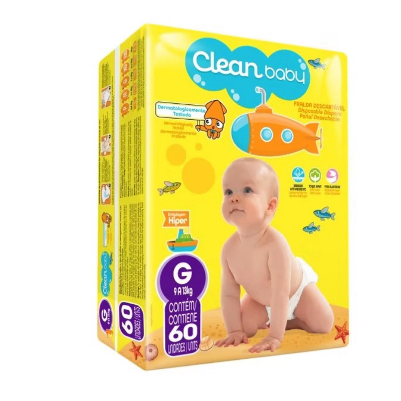 Pacotão de fralda Clean Baby G 60 fraldas em Oferta na Shopee