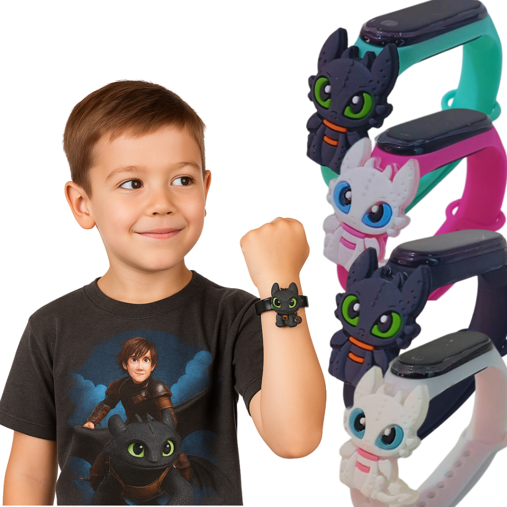 Relogio Infantil Meninas & Meninos De Dragão Colorido Diversão Garantida