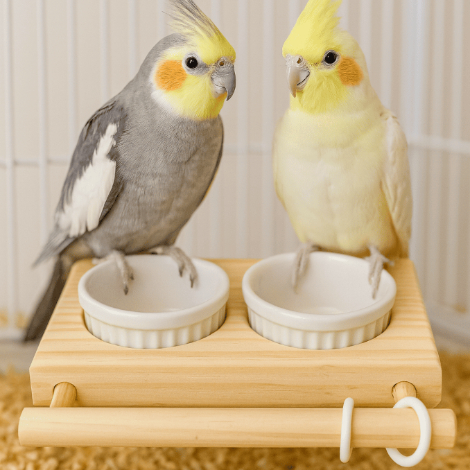 Comedouro Suspenso de Porcelana e Madeira para Calopsita, Agapornis, Periquitos e outras aves em Oferta na Shopee