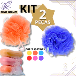 Kit 2 Esponja de Banho Nylon Cores Sortidas com Cordinha para Higiene Pessoal Casa Academia Viagem