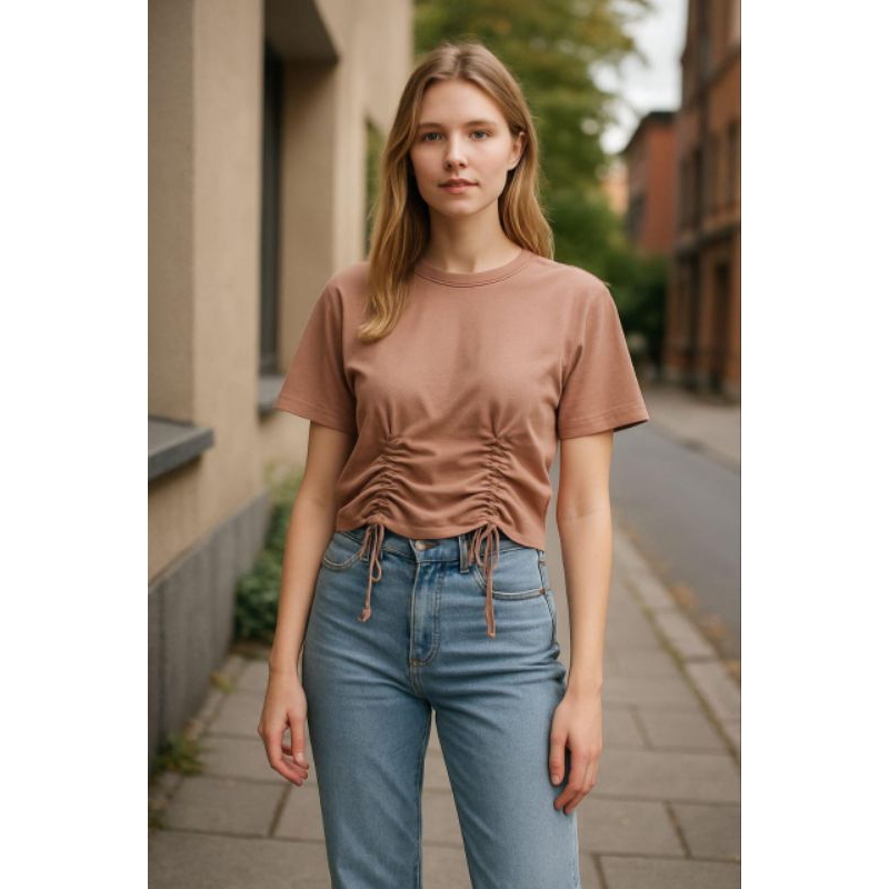 Blusa Camiseta feminina Cropped Oversized blusa soltinha com franzido na frente