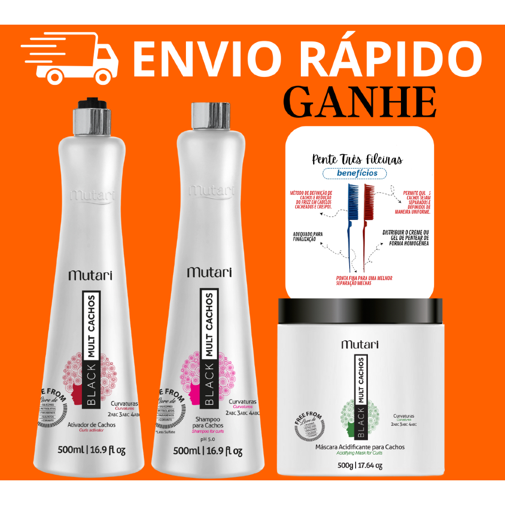 Kit para Cabelos Cacheados - Black Mult Cachos ( shampoo + ativador + acidificante )