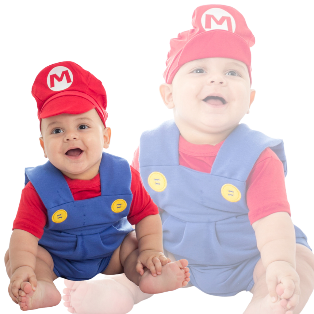 Fantasia Mario Bros Bebê P - M - G Completa Com Boina, Enxoval do Bebê, Festinha de Mês, mesversário