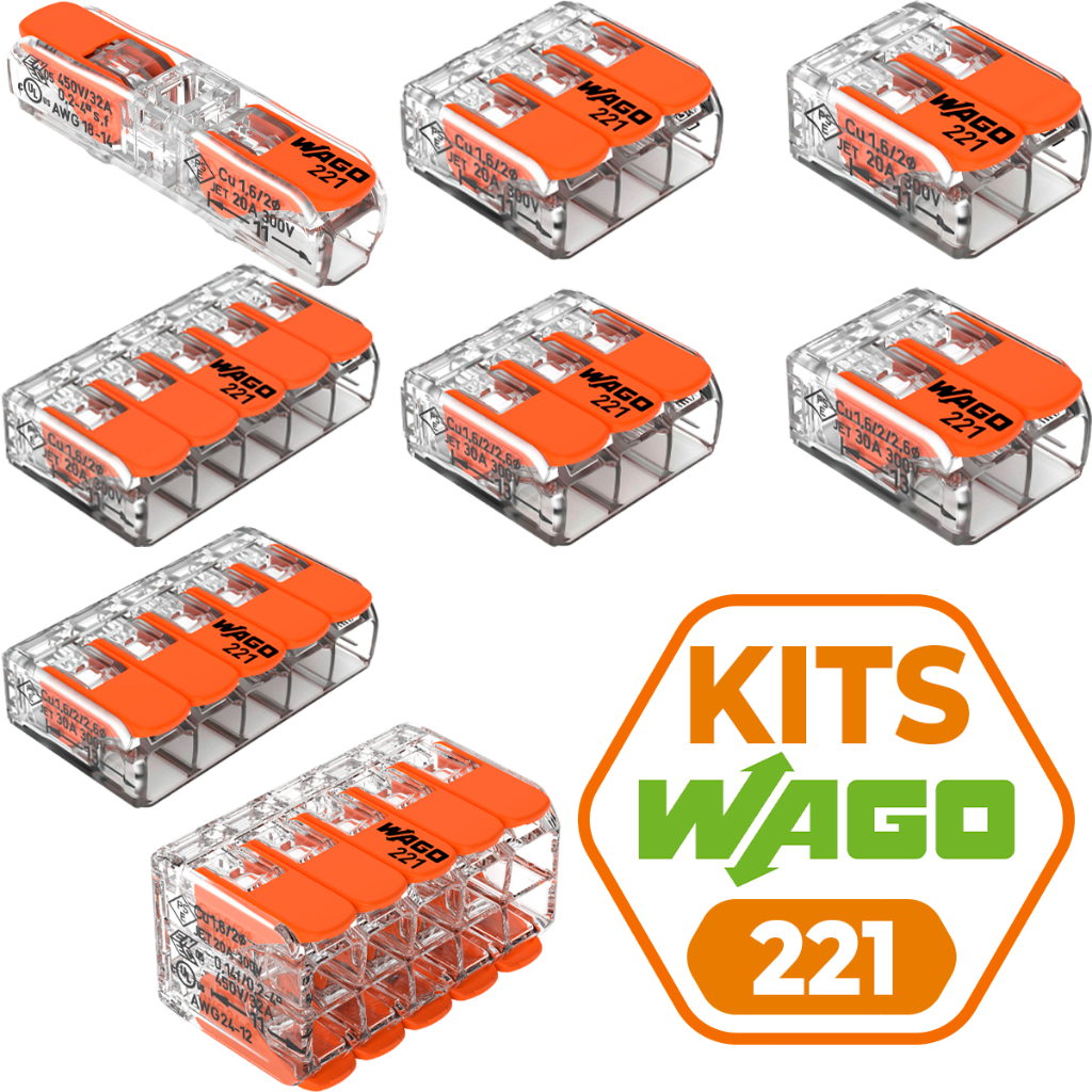 Kits Conectores Elétricos 221 Wago Emenda 1, 2, 3, 5 e 10 vias 32/41A 4mm² e 6mm² Original Chuveiro Tomada Led em Oferta na Shopee