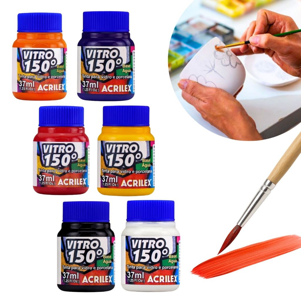 Tinta Vitro 150° Para Vidro Porcelana Cerâmica Faiança Para Forno Convencional Diversas Cores 37ml em Oferta na Shopee