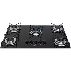 Cooktop Fischer 5Q FIT LINE Gás Mesa Vidro Preto Bivolt
