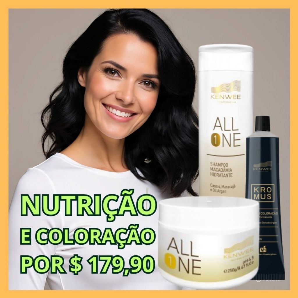 Kit Cor e Nutrição: Shampoo, Máscara e Coloração Kenwee (Escolher Cor Coloração)