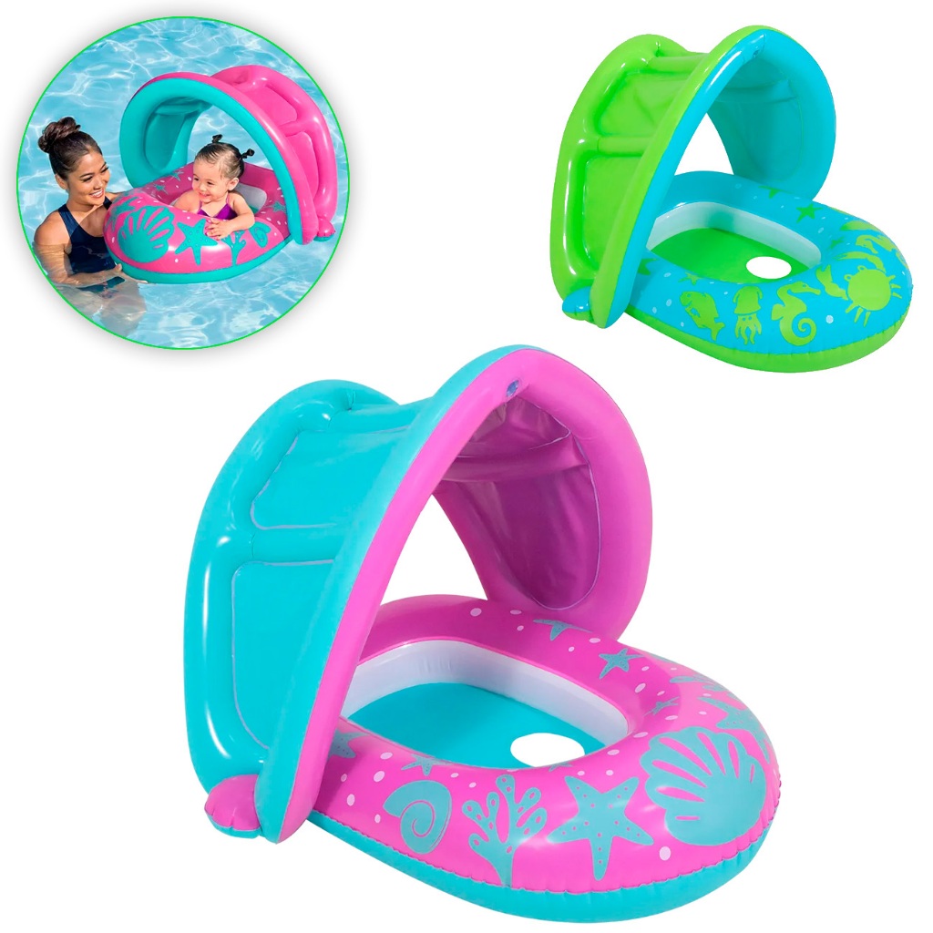 Boia Bote Bebê Infantil Inflável Piscina Cobertura Rosa