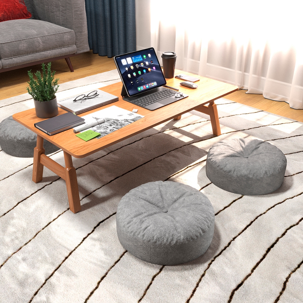 Imagem Kit 2 Almofadas redondas grandes espessas de meditação estilo japonês tufted tatame lavável cinza