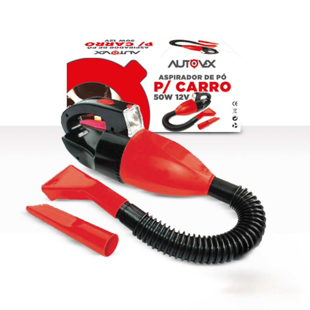 Aspirador Automotivo Portátil 12V 50W Com Luz LED Vermelho Mini Aspirador de Pó Carro