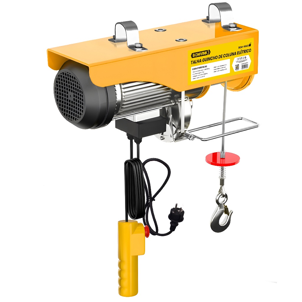 Talha Elétrica Guindaste Guincho 200 a 400kg 1200W 220v ou 110V Elevação 6-12m