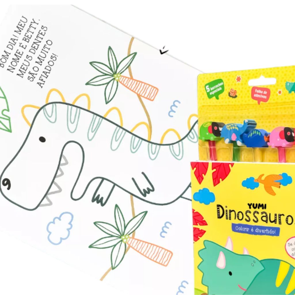 Colorir é divertido - Se divirta com 50 adesivos + Lápis + Borracha | Dinossauros