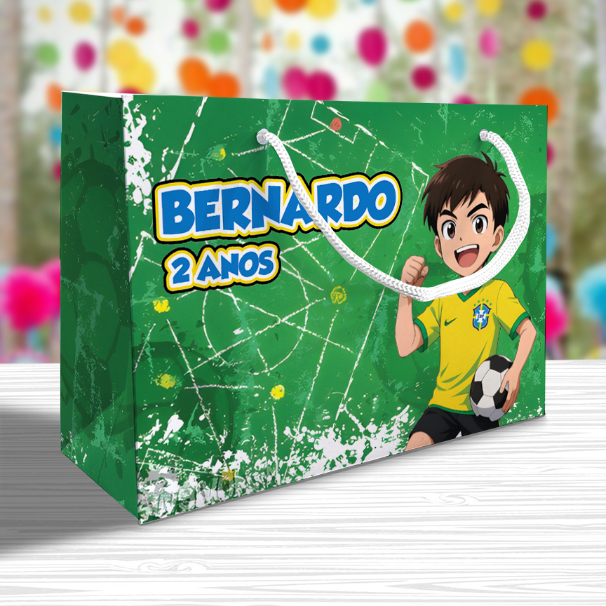Sacolinha Futebol Seleção Personalizada Festa Menino Lembrancinha Kit Festa Sacola Deitada Reta Bola Gol Brasil