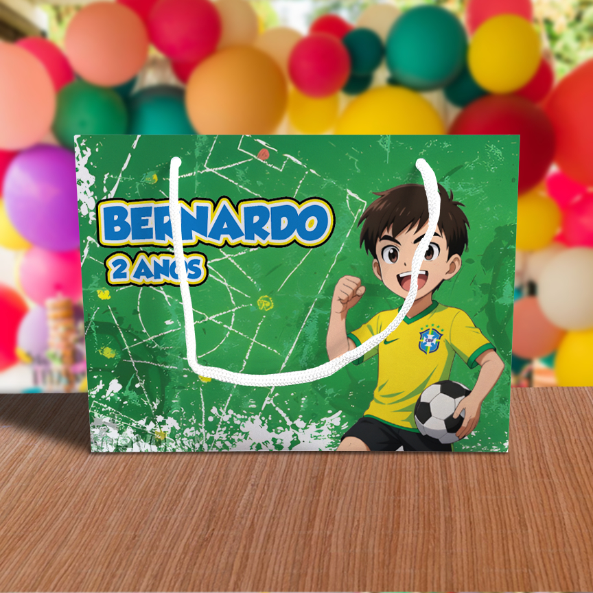 Sacolinha de Festa Futebol Seleção Menino Lembrancinha Personalizada Kit Festa Sacola Deitada Reta