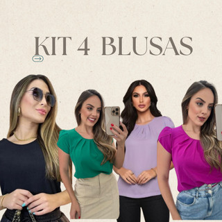 Kit com 4  Blusas feminina tecido duna com manga princesa manga curta
