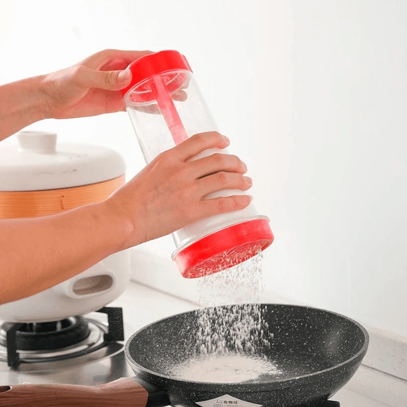Peneira Rotativa Copo Misturador Transparente Manual Farinha Tapioca Açúcar Pó Dosador