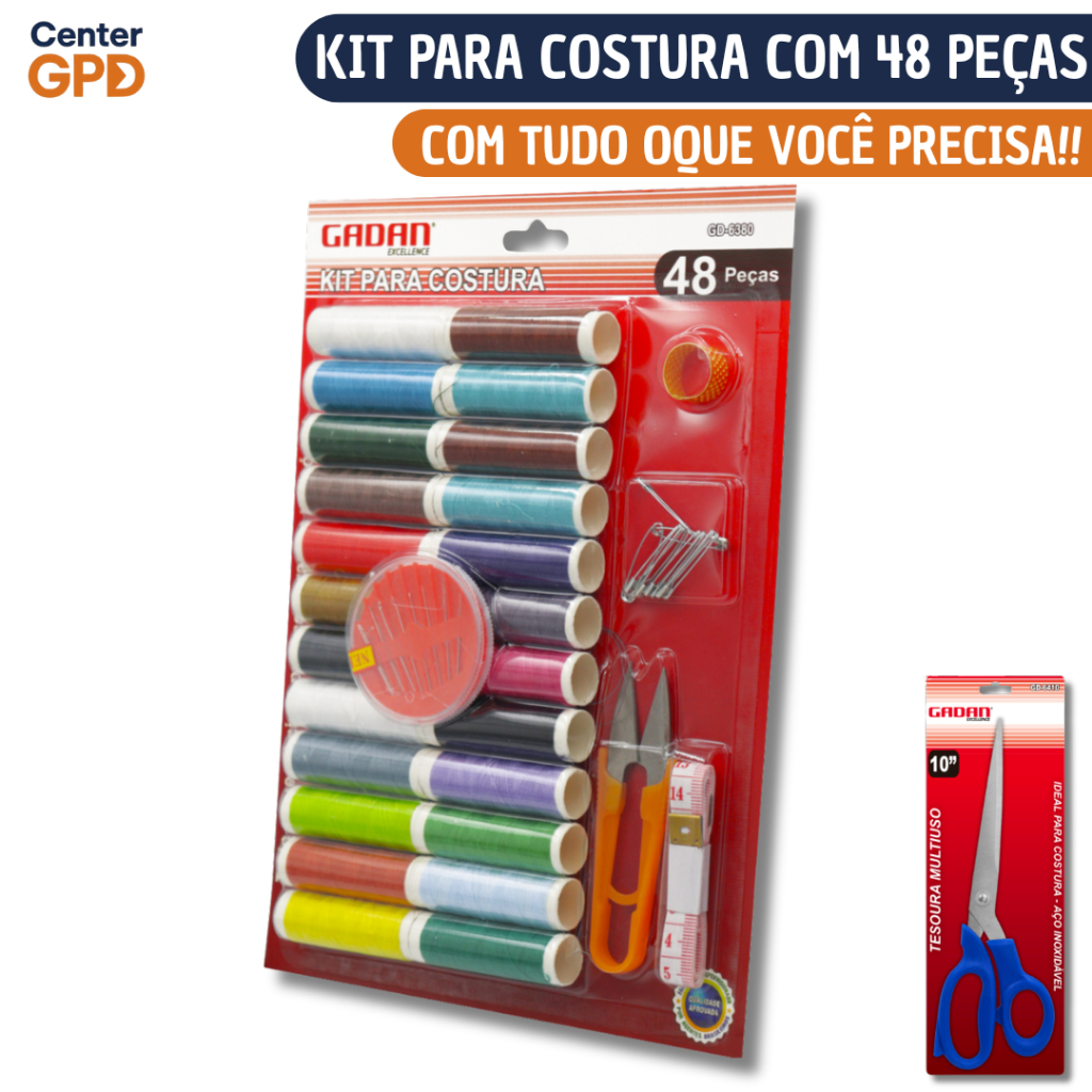 Kit 48 Peças de Costura Agulhas Tesoura Dedal Linhas Coloridas Fita Métrica Alfinetes em Oferta na Shopee