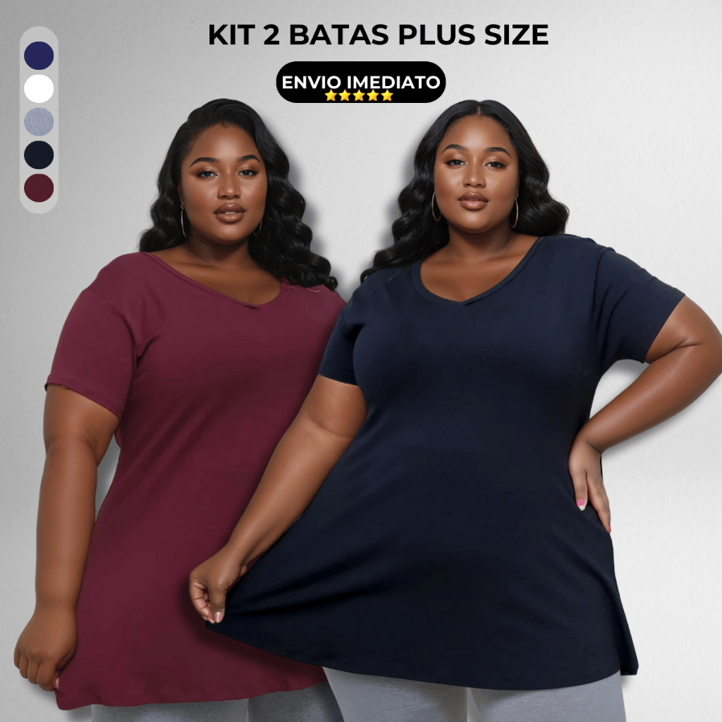 Kit 2 Blusinhas Camisetas Bata Plus Size Feminina Evasê G1 Até o G3 em Oferta na Shopee