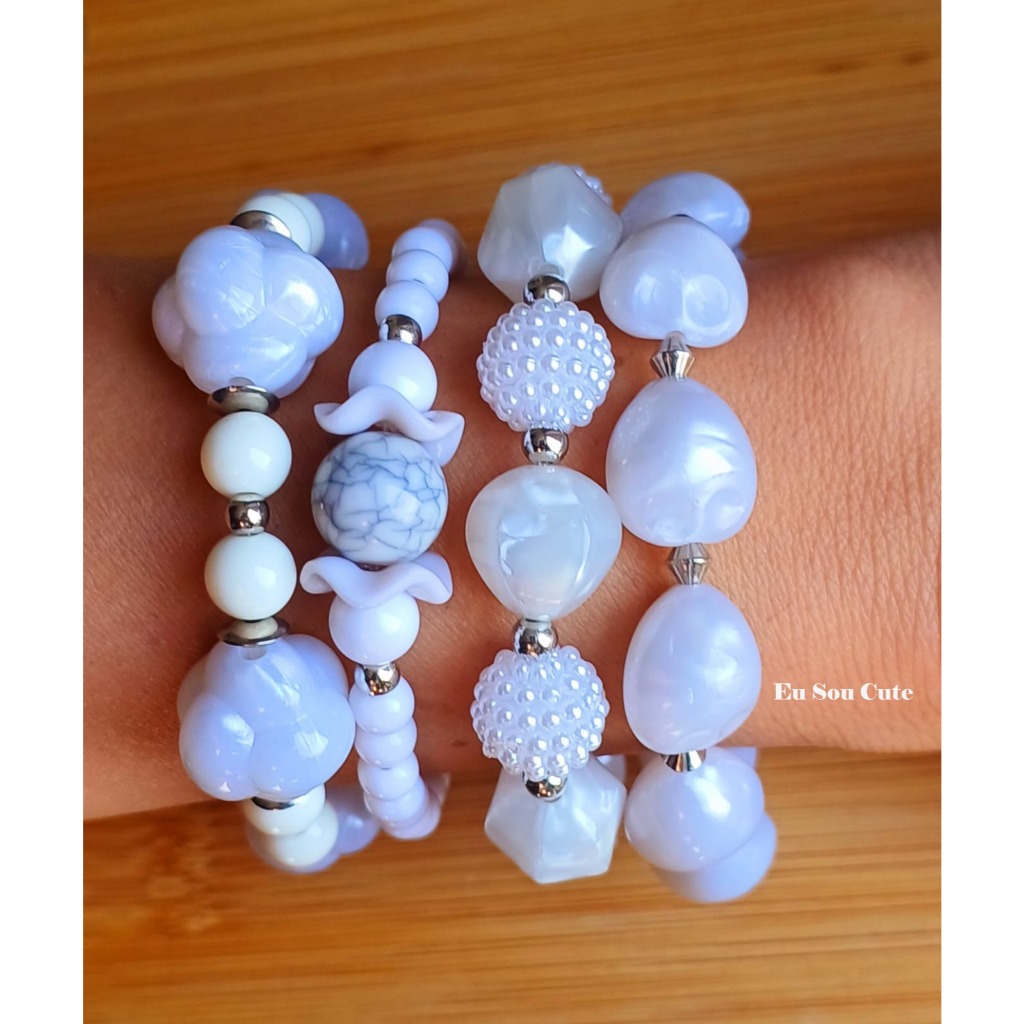 Kit Pulseiras Branco | Eu Sou Cute | Bijuteria Fina