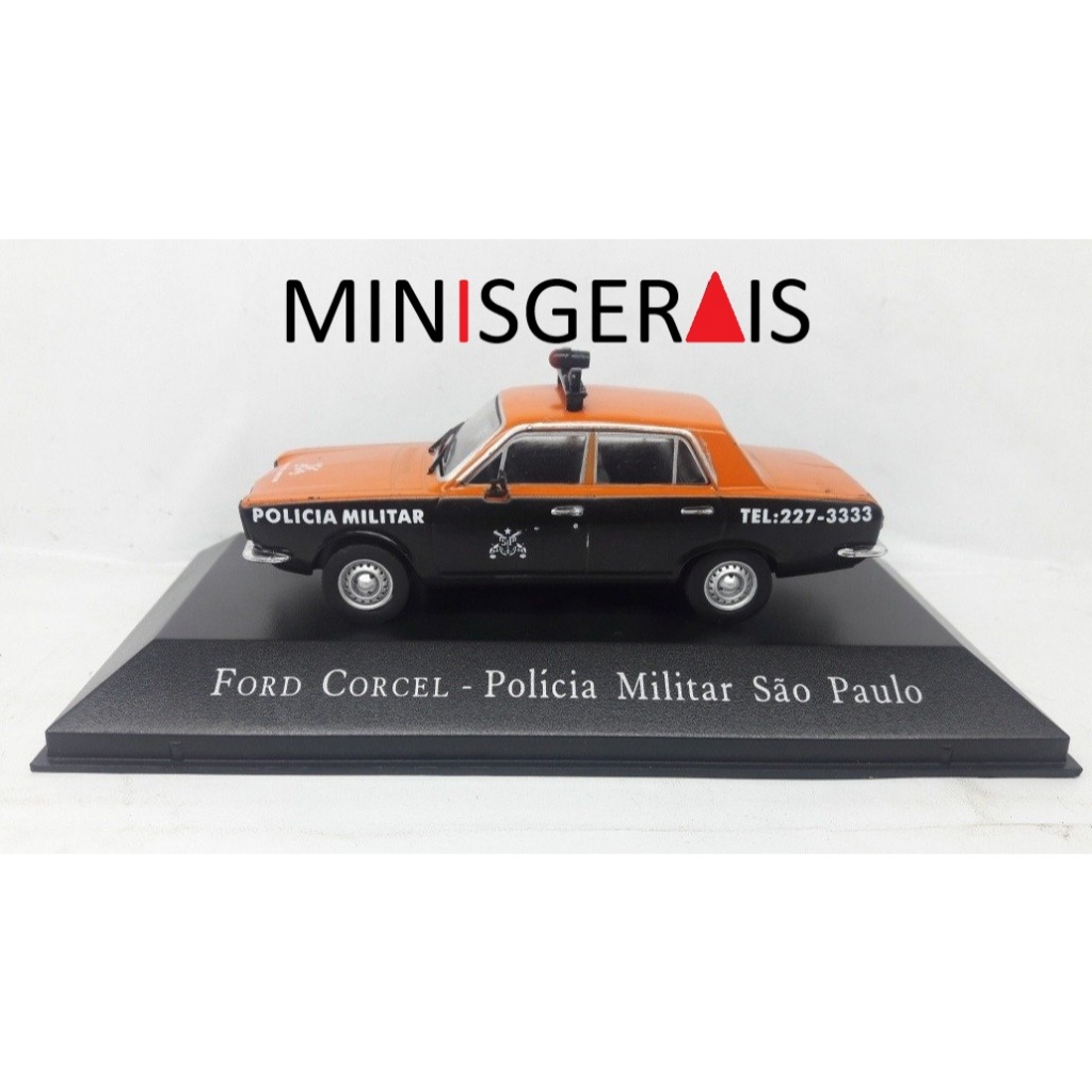 Miniatura Ford Corcel I Polícia Militar São Paulo - Caixa de Acrílico - Veículos de Serviço do Brasil