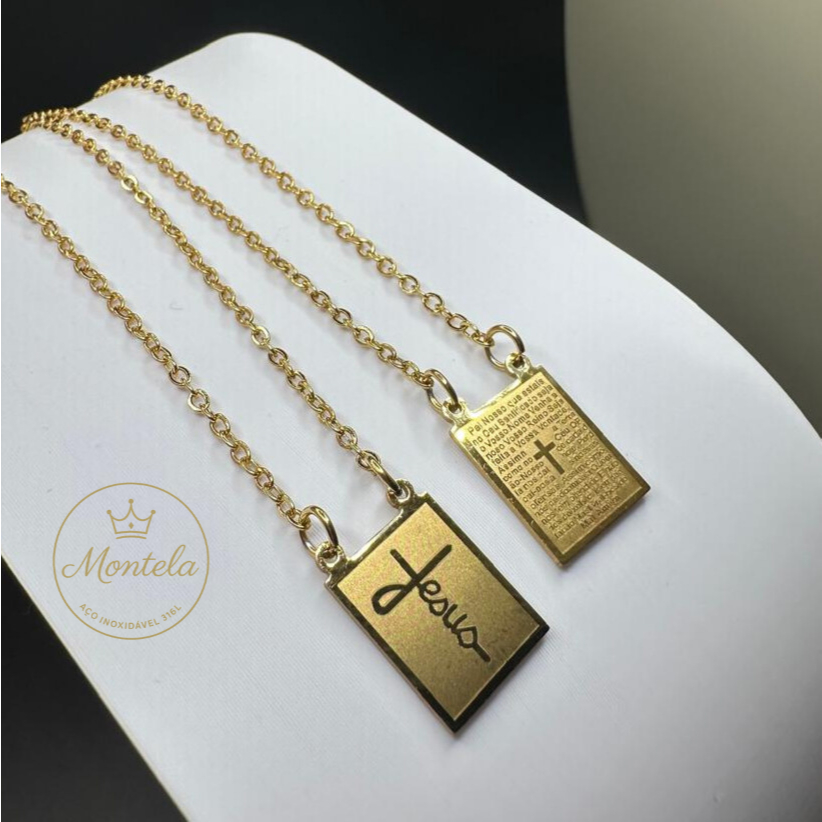 Colar Escapulário Pai Nosso Jesus | São Bento | Estrela de Davi | Fé | Masculino Aço Inoxidável 316L