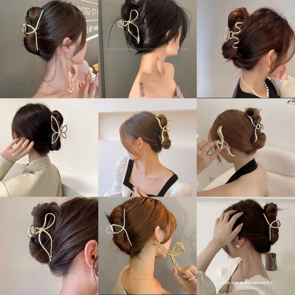 Grampos de cabelo de piranha de metal dourado e prateado da moda feminina em vários estilos em Oferta na Shopee