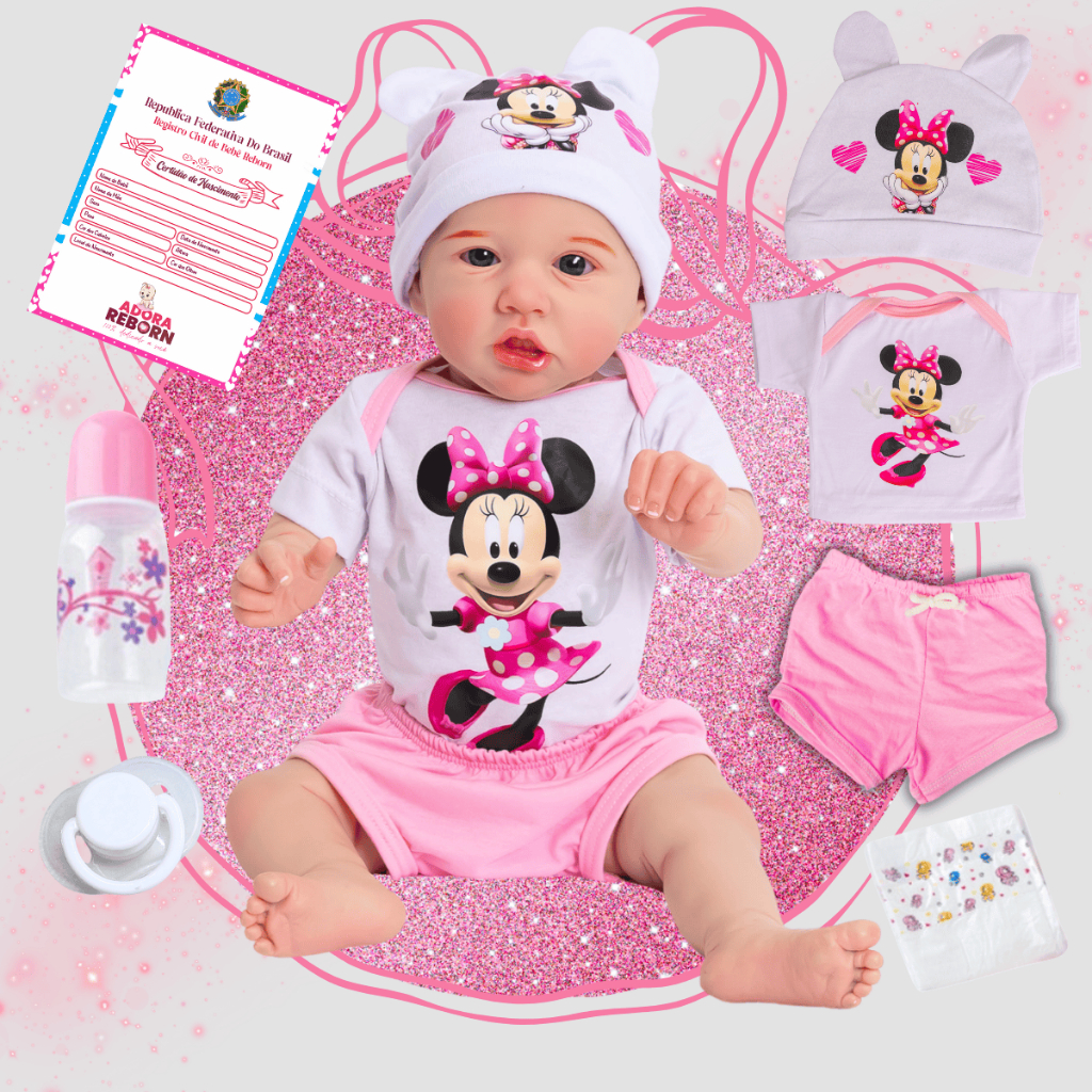 Bebê Reborn Minnie Boneca Saskia Realista Recém-Nascida Corpinho Vinil Silicone
