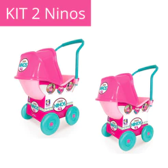 Kit 2 Brinquedo Carrinho de Boneca Reborn da Coleção Ninos com Capota Regulável - Cotiplás