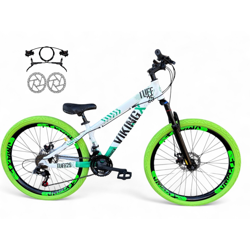 Bicicleta Aro 26 Vikingx Tuff X25 Freio a Disco Hidráulico Freeride Downhill 21v Aro Vmaxx DH Garfo Suspensão Pneu Flame