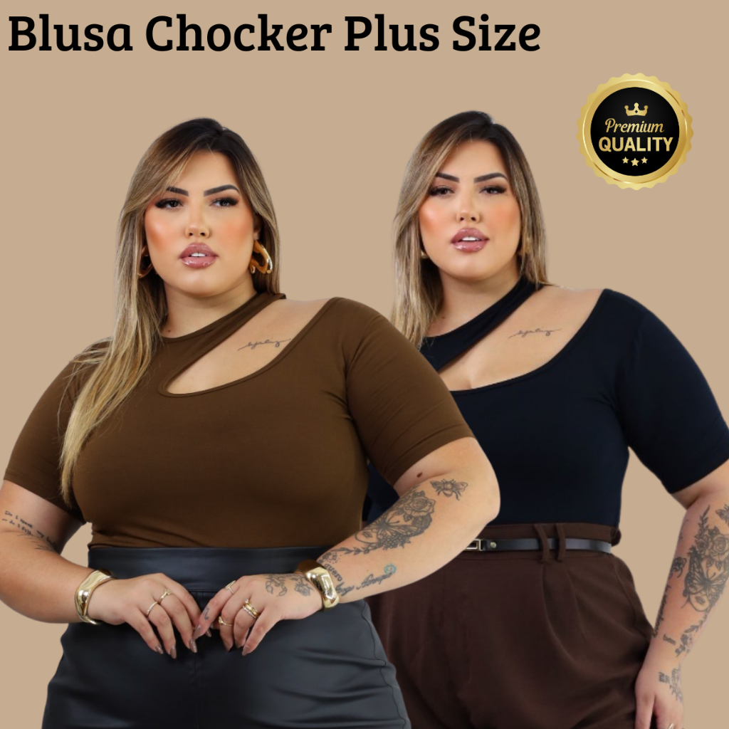 Blusa Chocker Feminina Plus Size Gola Assimétrica Moda Casual Manga Curta Elegante em Oferta na Shopee