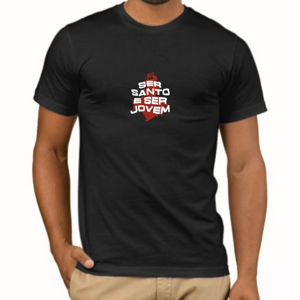 CAMISETA CATÓLICA "SER SANTO E SER JOVEM" BEATO CARLO ACUTIS ESTAMPA FRENTE E COSTAS MALHA PREMIUM