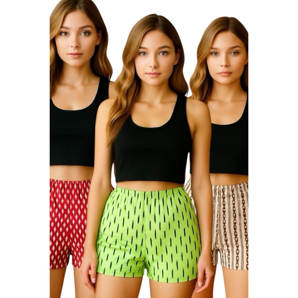 Shortinho Curto Feminino Suplex FitLin Short Casual Soltinho Confortável Sortido Verão Adulto