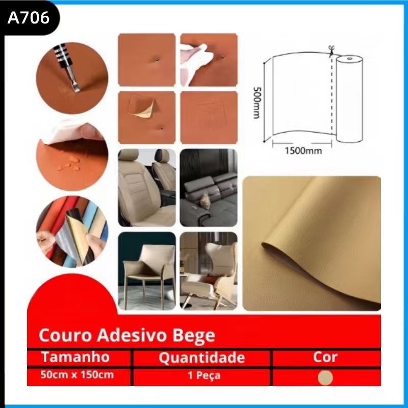 Reparo Tecido Caramelo 50cm x 150cm Auto Adesivo De Couro - Sofa - Bolsa - Carro