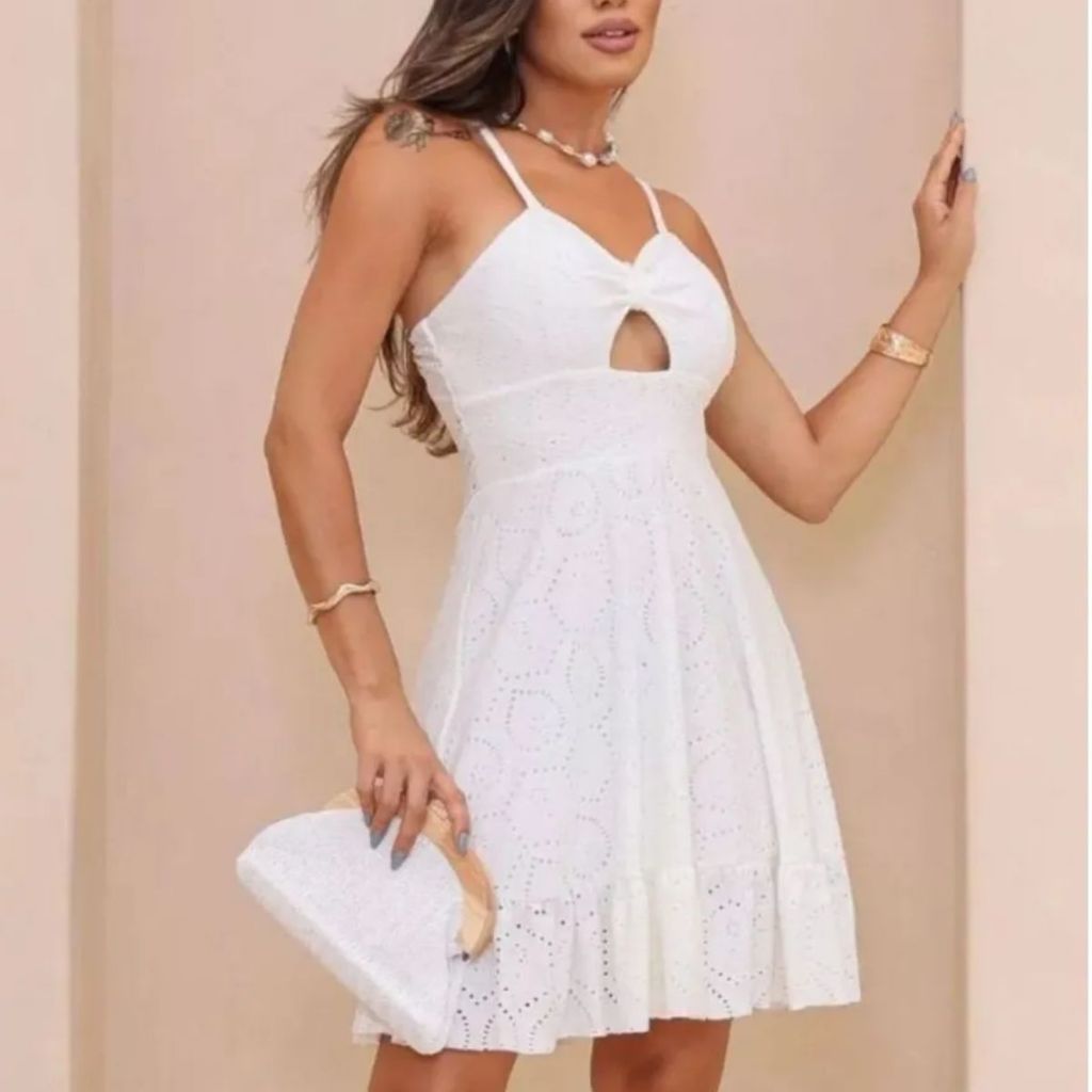 Vestido Feminino Bojo Forro E Alça Regulável Tecido Lese