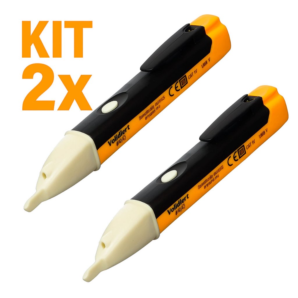 Kit 2 Caneta Detector Voltagem Corrente Elétrica Testadora Tensão Alerta Sonoro 90 a 1000 Fase Teste
