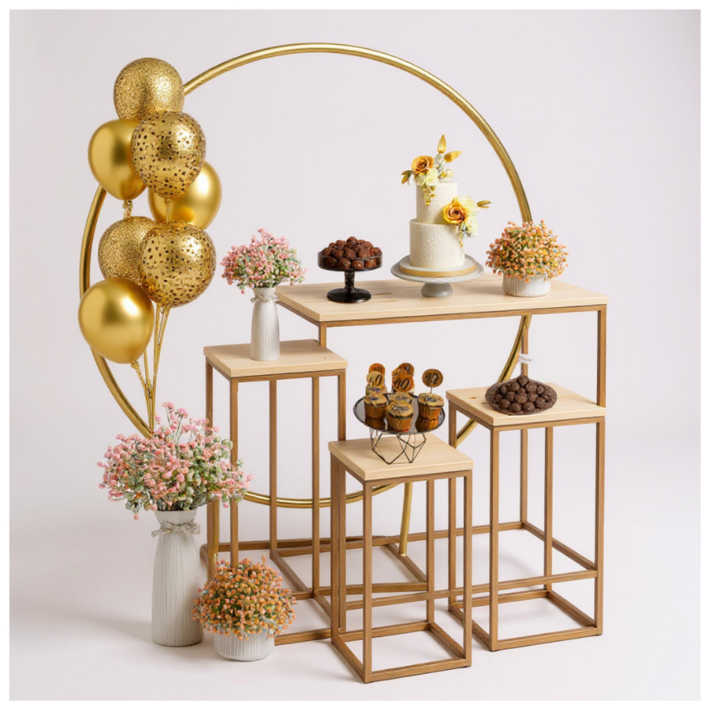 Kit Decorador de Festas Arco Redondo + 4 Mesas em Aço Carbono Envio Imediato em Oferta na Shopee