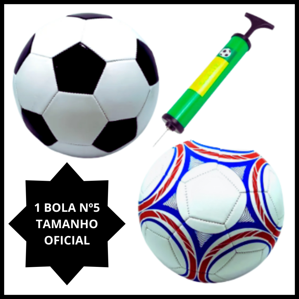 Kit Bola de Futebol + Bomba de Ar Manual Portátil ou 1 Bola Tamanho Oficial PVC Campo Costurada
