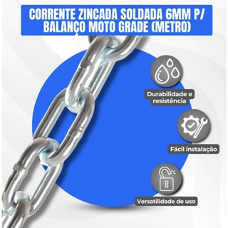 Corrente Aço Galvanizado 6mm Estacionamento, Balanço, Parquinho, Estacionamento, Bicicleta em Oferta na Shopee