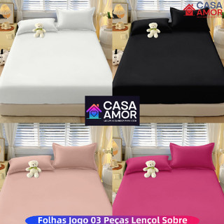 Jogo de lençol Liso com elástico e fronha 02 ou 03 peças Não Desbota SOLTEIRO/ CASAL QUEE…