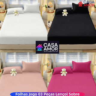 Jogo de lençol Liso com elástico e fronha 02 ou 03 peças Não Desbota SOLTEIRO/ CASAL /QUE…